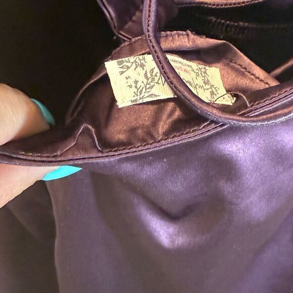 Intimately Free People Mystic Purple Slinky Back Cutout Satin Slip Mini Dress S - Picture 4 of 11